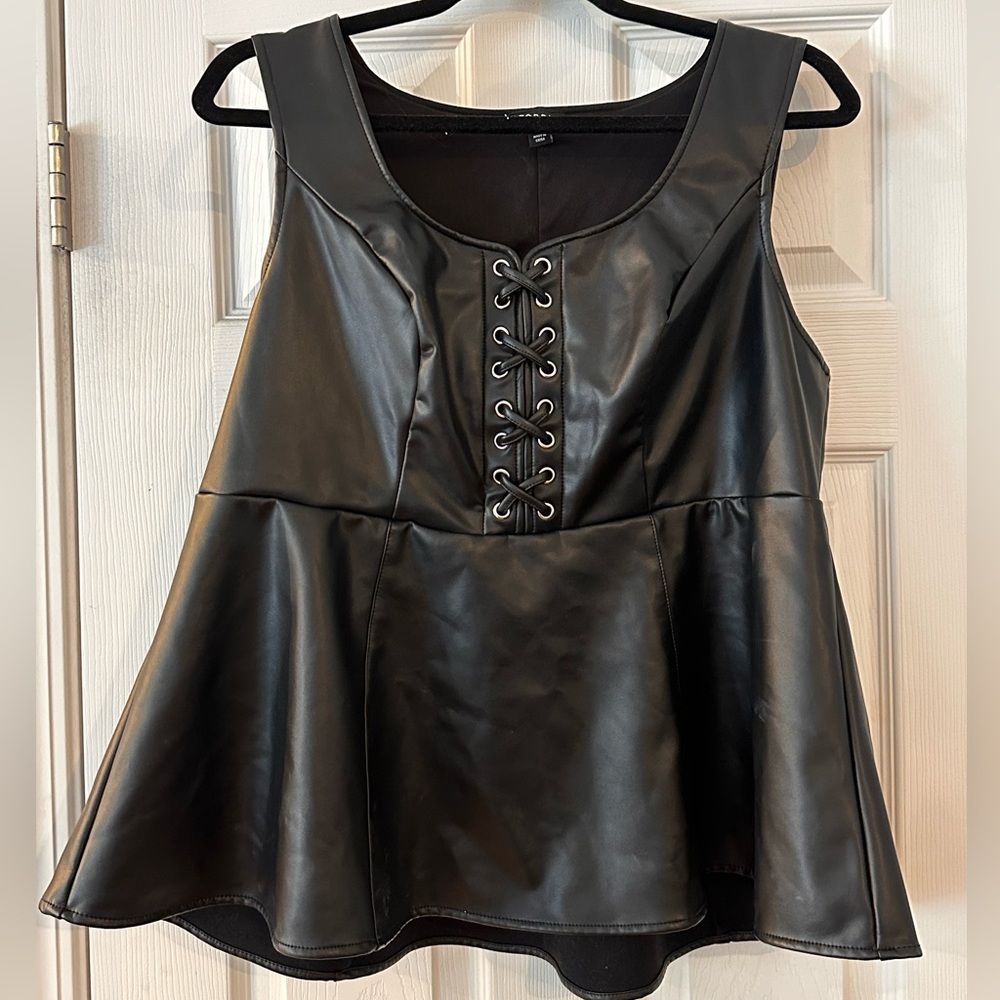 Torrid Black Pleather Peplum Top size 0